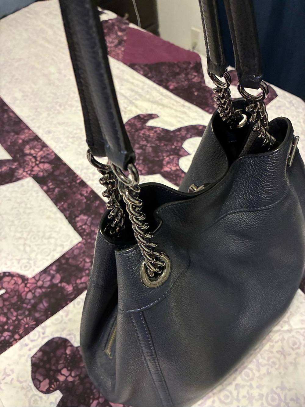 Coach Leather Madison Purse: Navy with Gunmetal Handle Accents - Picture 4 of 9